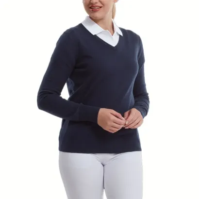 Footjoy - Pull Laine Col V Marine Femme - Golf Plus