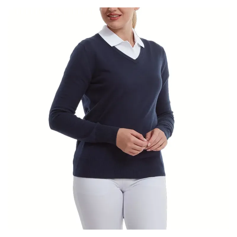 Footjoy - Pull Laine Col V Marine Femme - Golf Plus