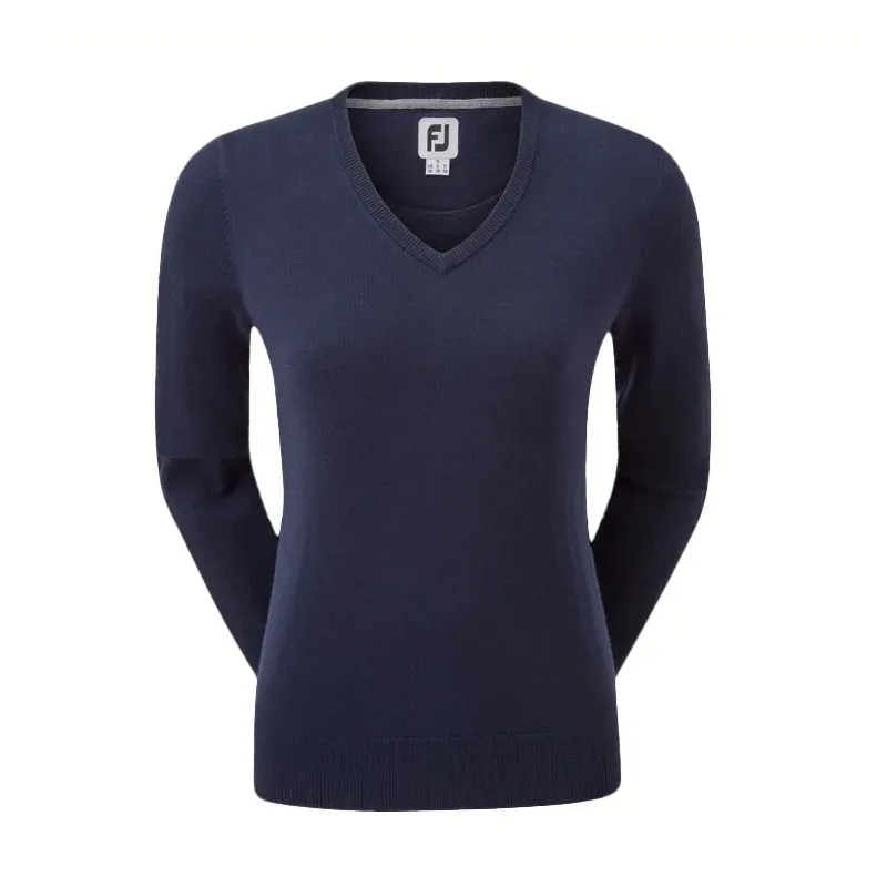 Footjoy - Pull Laine Col V Marine Femme - Golf Plus Footjoy - Pull Laine Col V Marine Femme - Golf Plus