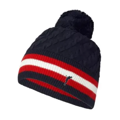 Golfino - Bonnet pour femme a pompon bleu et rayure - Golf Plus