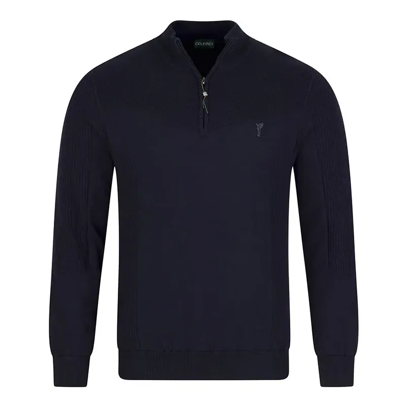 Golfino - Pull 1/2 Zip Coupe Vent Firenze Bleu Homme De Face - Golf Plus