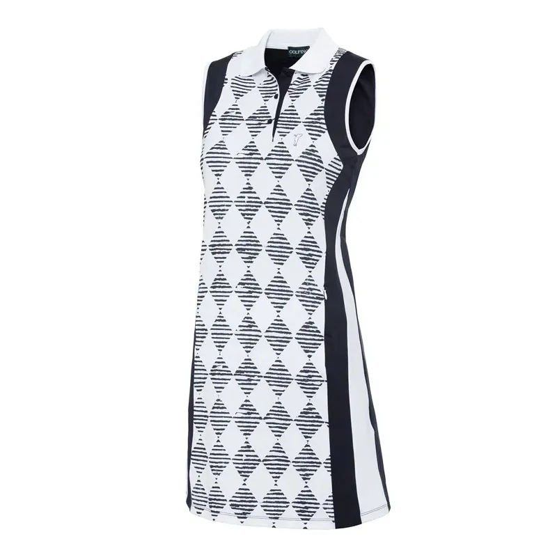 Golfino - Robe Imprimé Losanges Sans Manches Marine Femme De Côté - Golf Plus Golfino - Robe Imprimé Losanges Sans Manches Marine Femme De Côté - Golf Plus