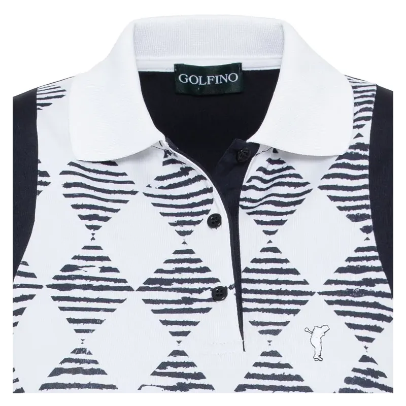 Golfino - Robe Imprimé Losanges Sans Manches Marine Femme Zoom Col - Golf Plus Golfino - Robe Imprimé Losanges Sans Manches Marine Femme Zoom Col - Golf Plus