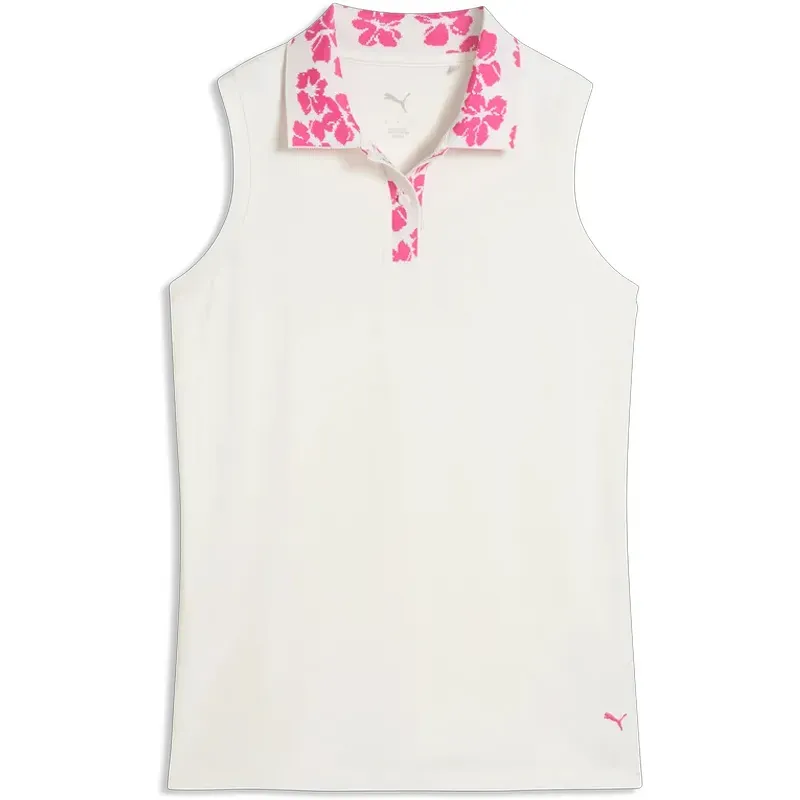 POLO FEMME UNI COL IMPRIME FLORAL SANS MANCHES