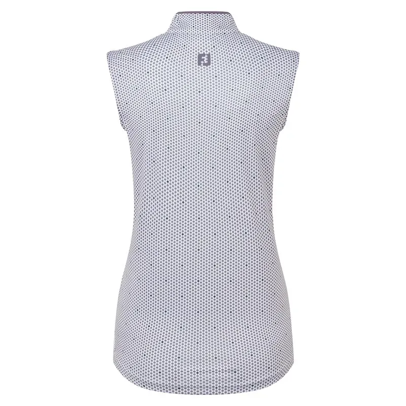 POLO FEMME IMPRIME COL ZIPPE SANS MANCHES