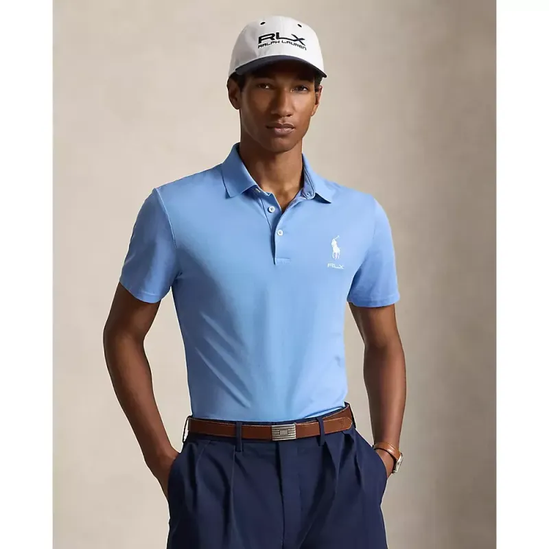 Polo golf homme Ralph Lauren RLX Tailored Fit uni bleu ciel