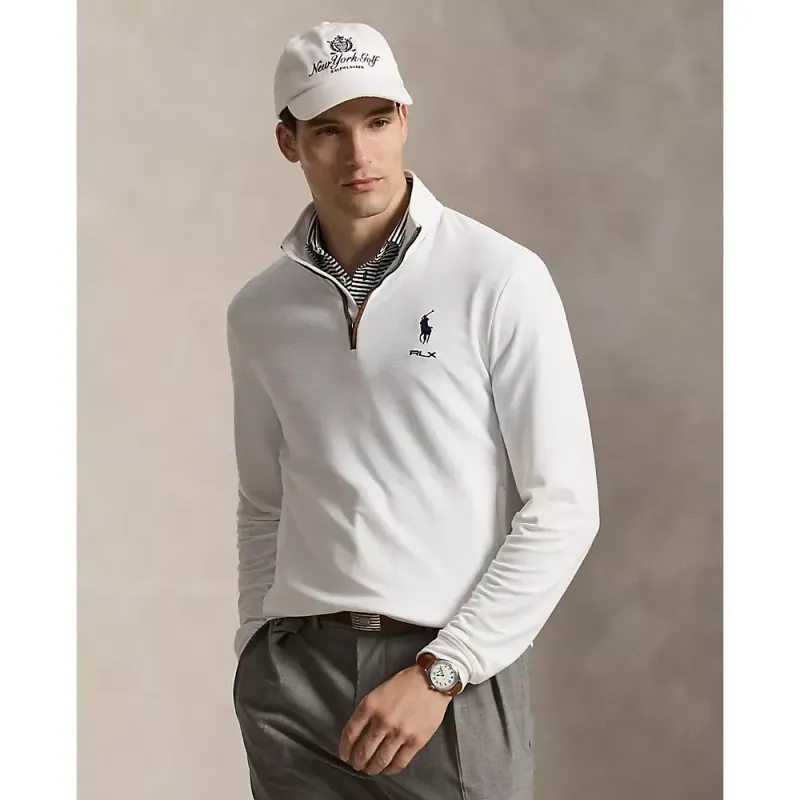 Pull golf homme RLX Ralph Lauren demi-zippé blanc