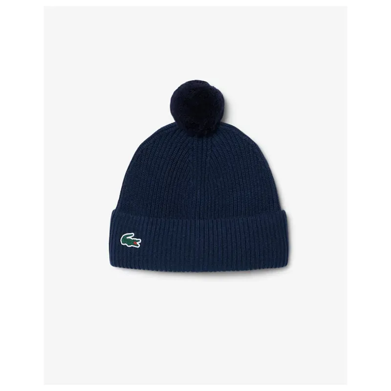 Lacoste – Bonnet de golf laine mélangée avec pompon