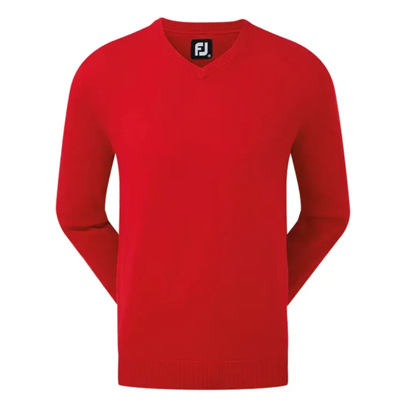 FootJoy – Pull de golf homme col V en laine rouge