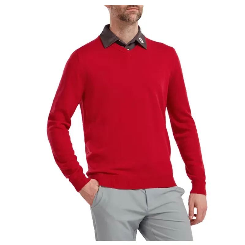 FootJoy – Pull de golf homme col V en laine rouge