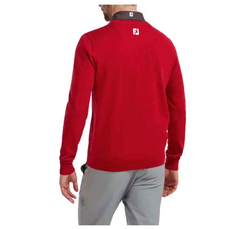 FootJoy – Pull de golf homme col V en laine rouge