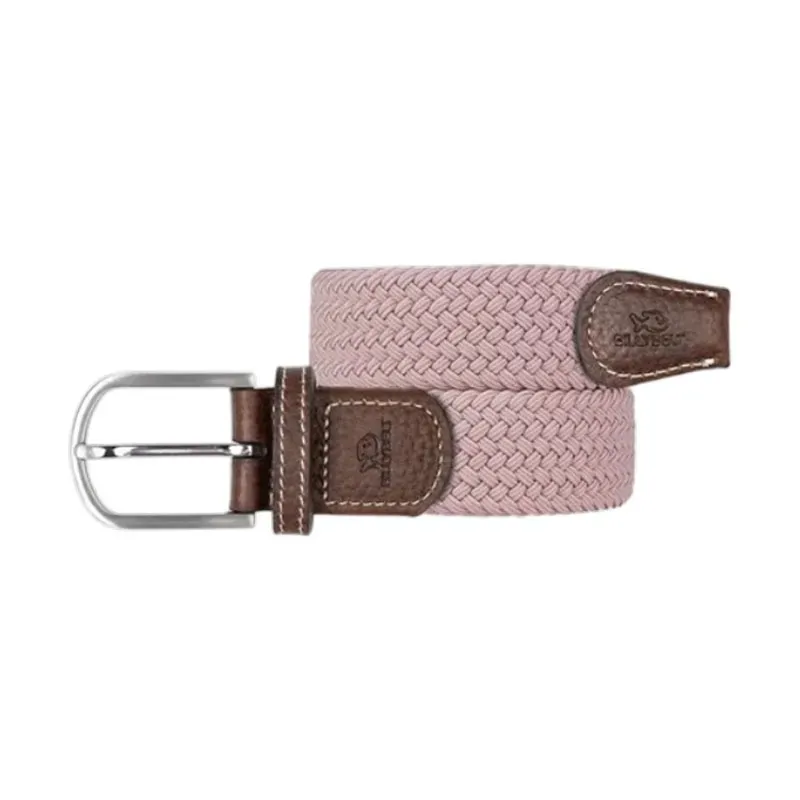 Ceinture élastique tissée rose – Finition cuir