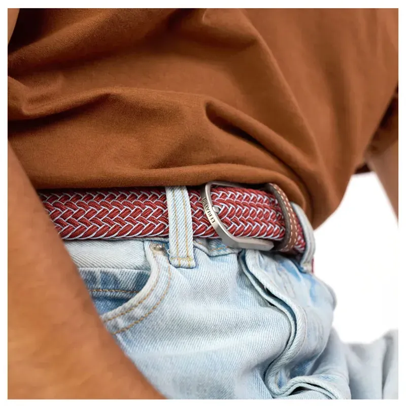 Ceinture élastique tissée – Finition cuir