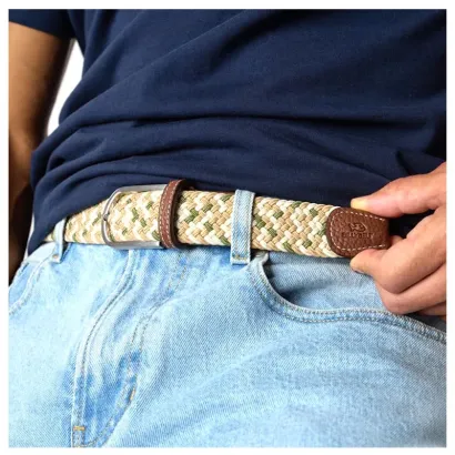 Ceinture élastique tissée – Finition cuir
