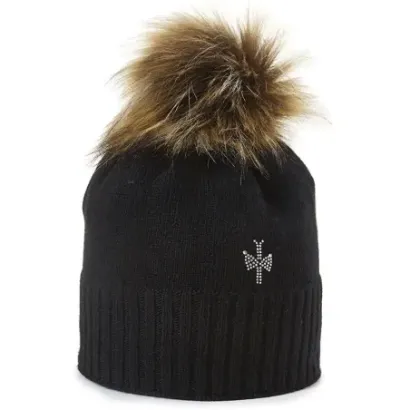Pipolaki - Bonnet Giulia Pompom Fourrure Noir Femme - Golf Plus