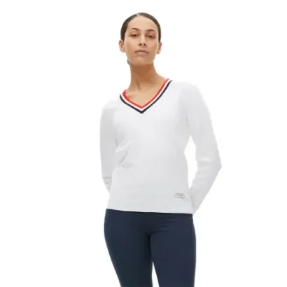 Rohnisch - Pull Adele Col V Liseret Manches Longues Blanc Porté - Golf Plus