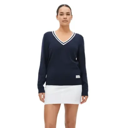 Rohnisch - Pull Adele Col V Liseret Manches Longues Marine Porté - Golf Plus