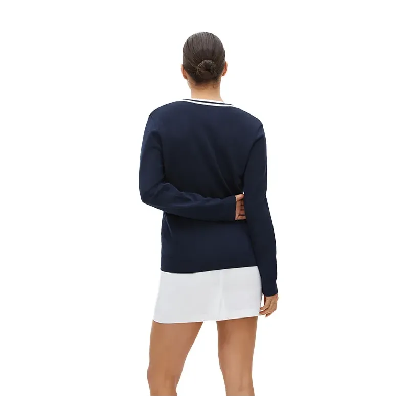 Rohnisch - Pull Adele Col V Liseret Manches Longues Marine Porté Dos - Golf Plus