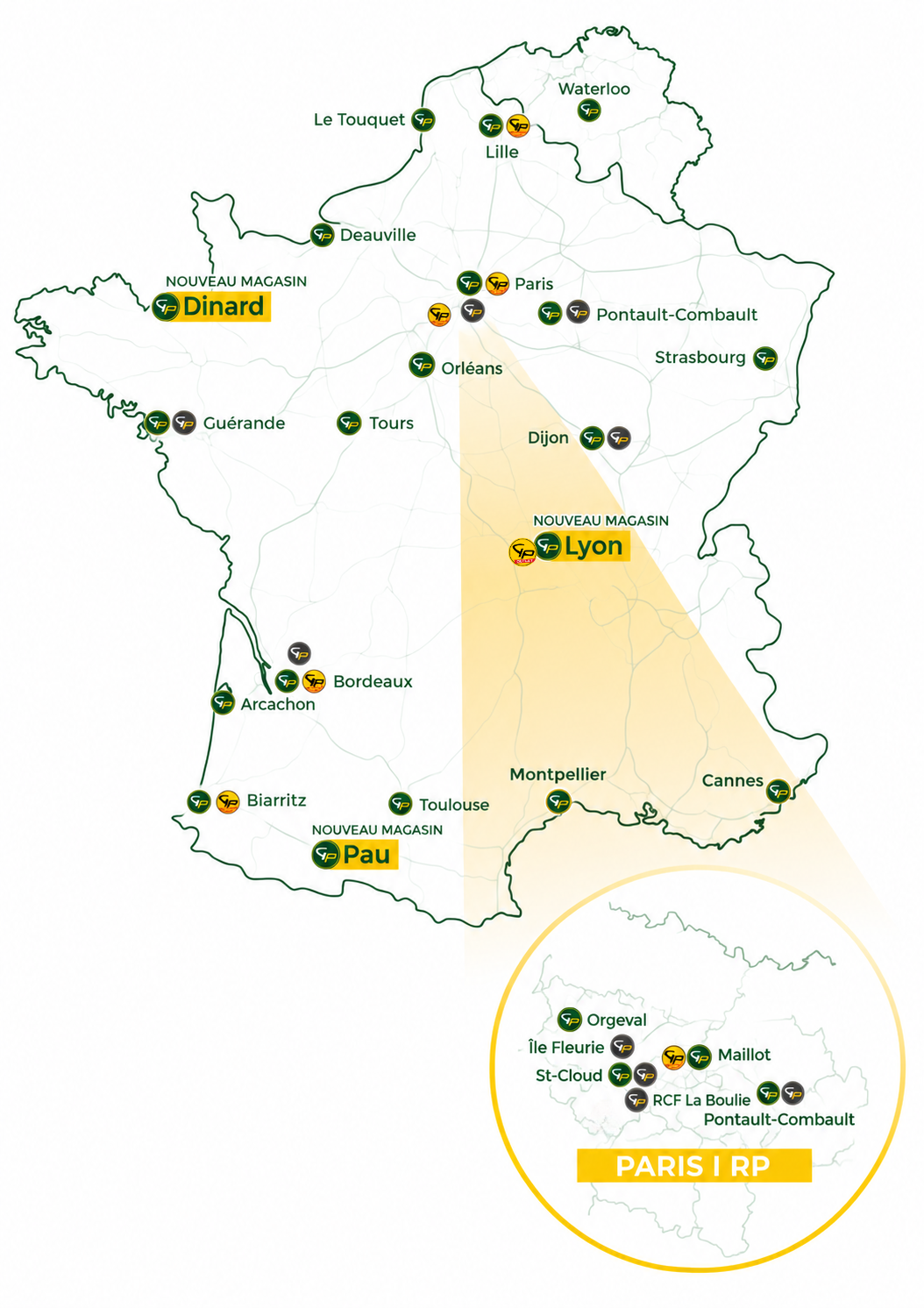 Carte des magasins Golf plus en France et en Belgique
