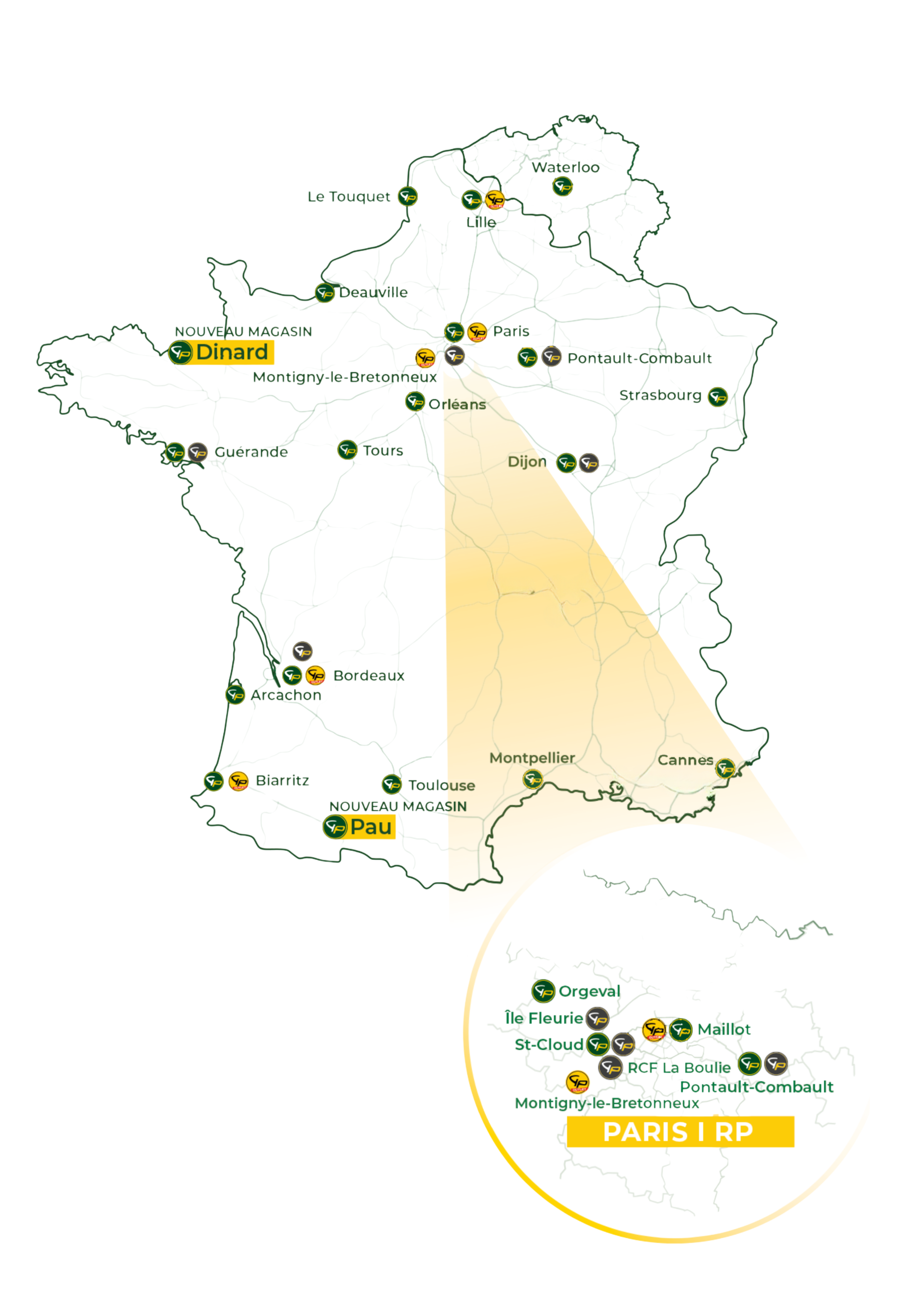 Carte des magasins Golf plus en France et en Belgique
